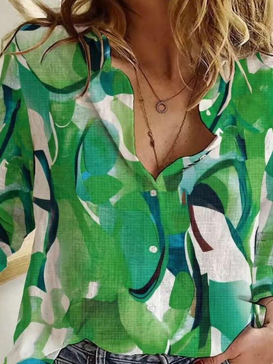 Women's Plus Size Floral Print Long Sleeve Casual Shirt Spring